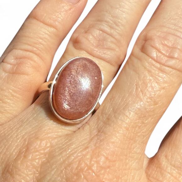 Natural Oval Peach Moonstone 925 Sterling Silver Size - Picture 7 of 8